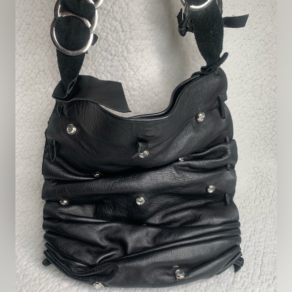 DAVID GALEN WOMENS SCRUNCHED LEATHER SHOULDER BAG PURSE WITH BLING - Picture 8 of 14